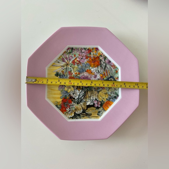 Vtg Denby Limoges Fleur Cowles TIGER BOUQUET Plate -Pink Rim World Wildlife Fund - Picture 8 of 9